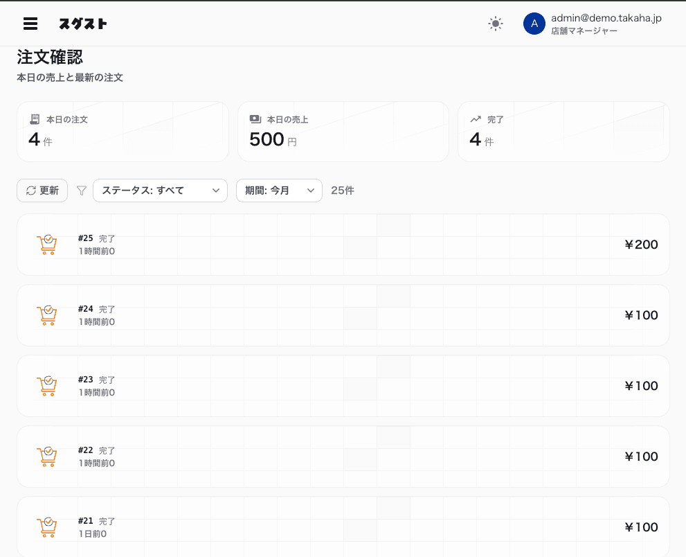 管理画面(PC版)- 注文確認・売上管理